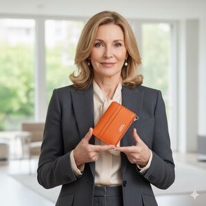 Jil Sander Vibrant Orange Leather Compact Zip Coin Purse